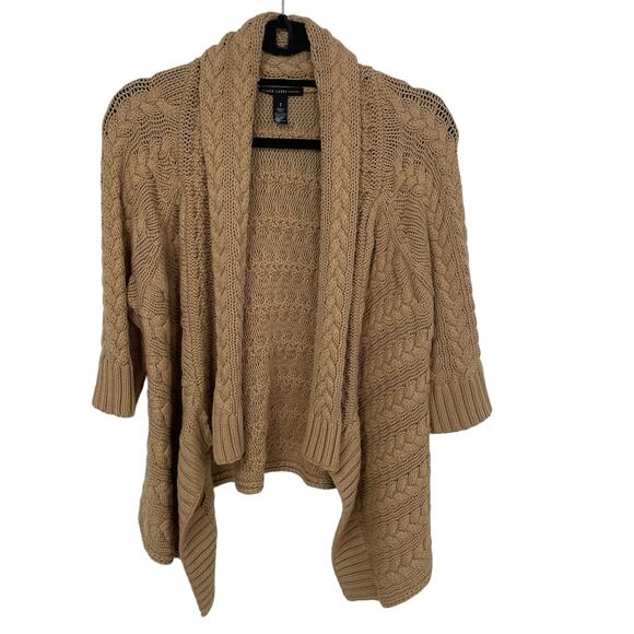 Black Label by Chico's Cable Knit Open Front Cardigan Tan Womens 8 - Picture 1 of 4